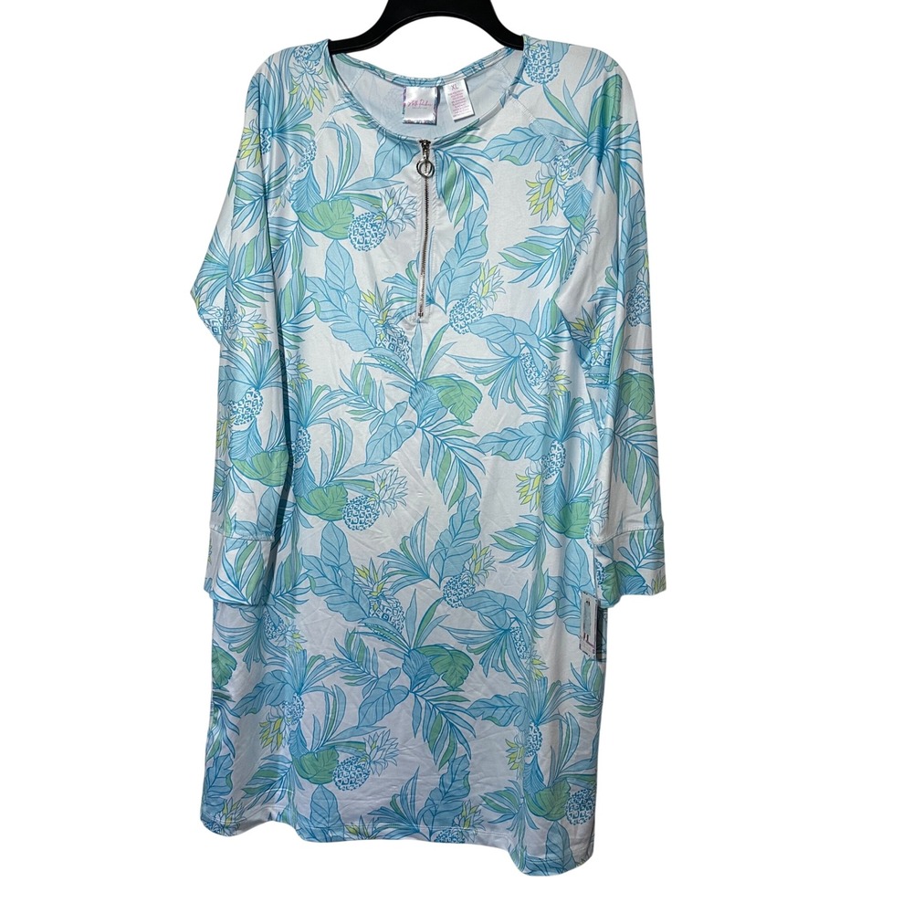 Stella Parker XL Tropical Pineapple UPF 30+ Sun Protection Quarter Zip Dress NWT